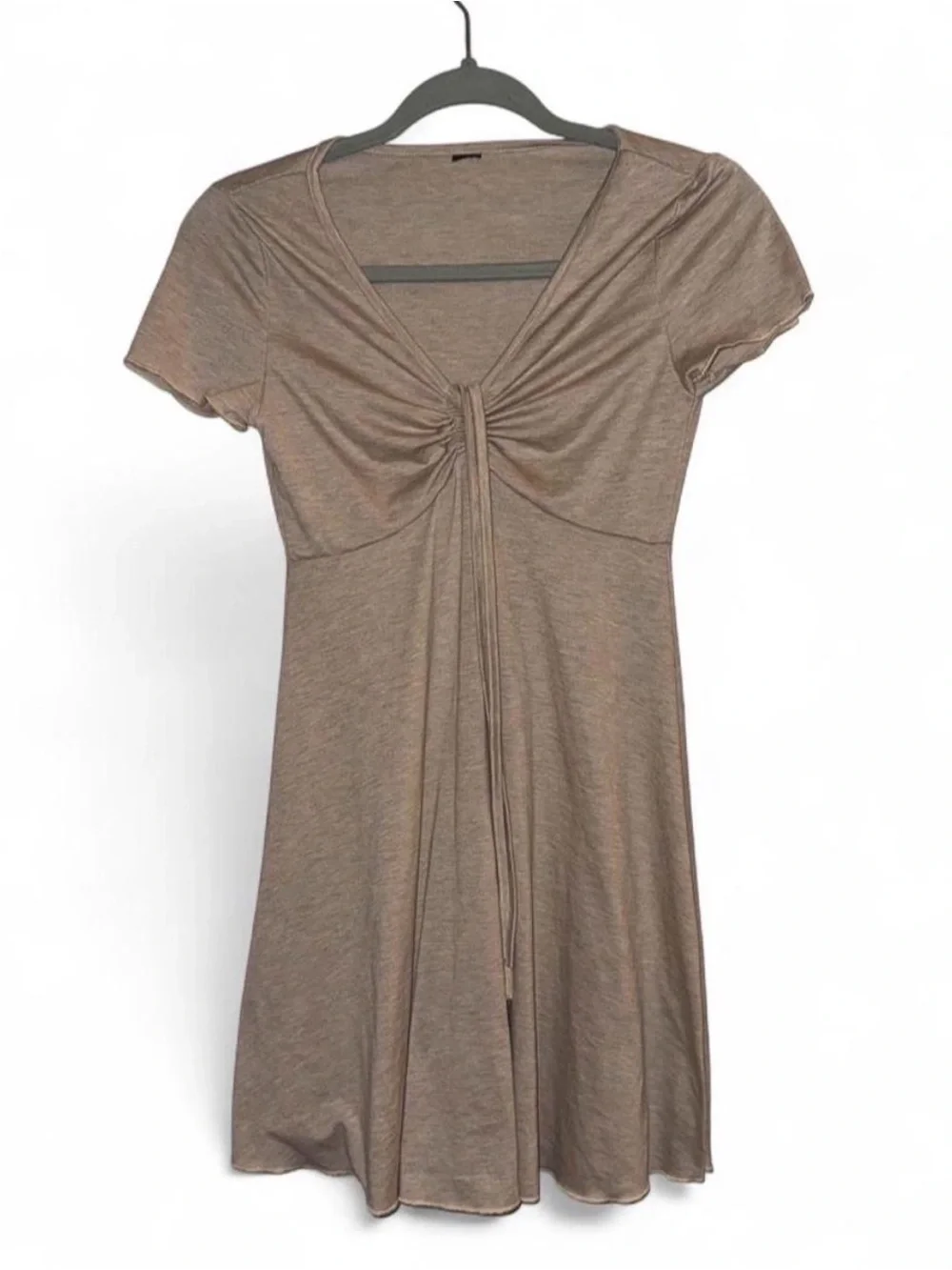 Tie-Front Short Sleeve Chemise in Beige